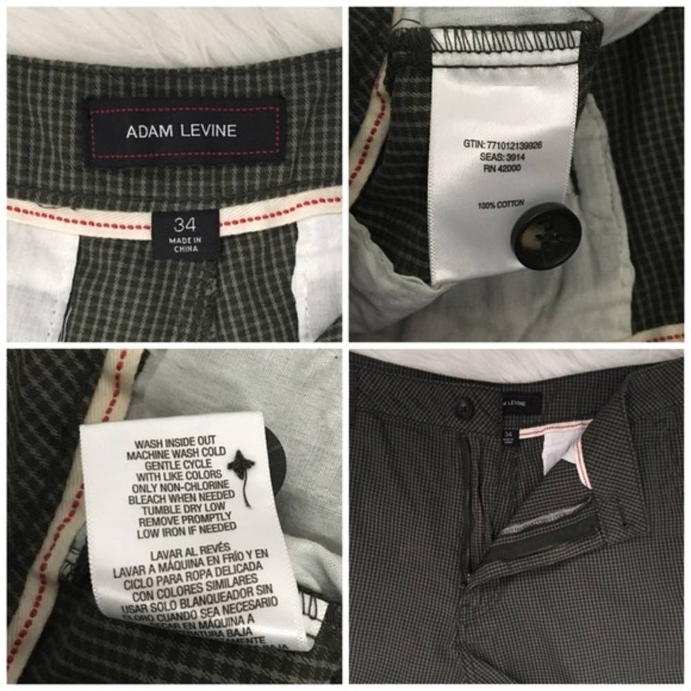 Adam Levine Mens Shorts Tiny Plaid Green Flat Front 34 Bermuda Welt Back Pockets - Picture 13 of 14